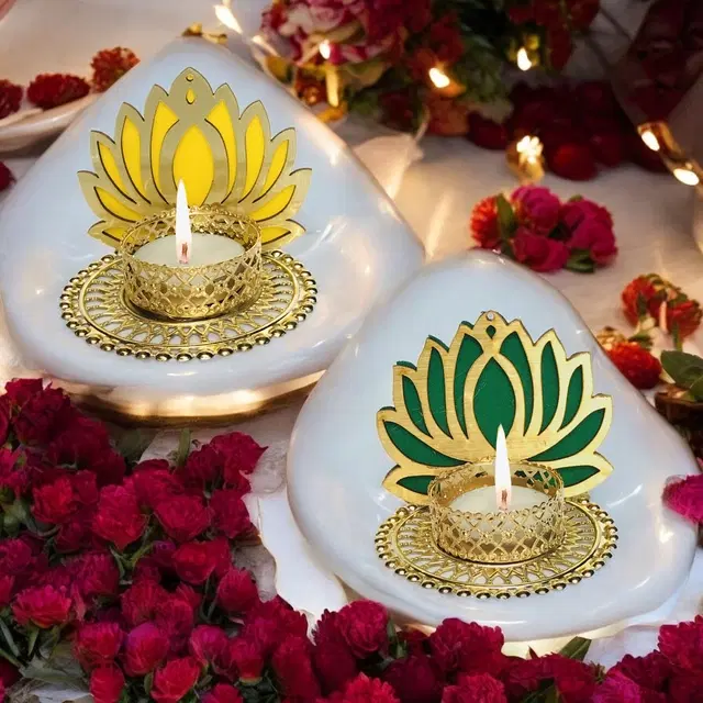 Metal Designer Tealight Candle Holder, Multicolor, 8x8x7 cm, Pack of 2