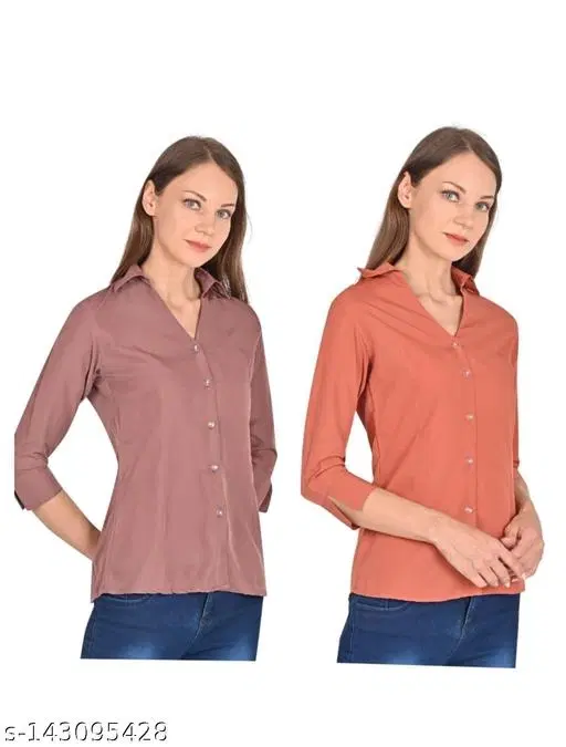 Crepe Solid Shirt for Women, Wine & Orange, Pack of 2 (S)