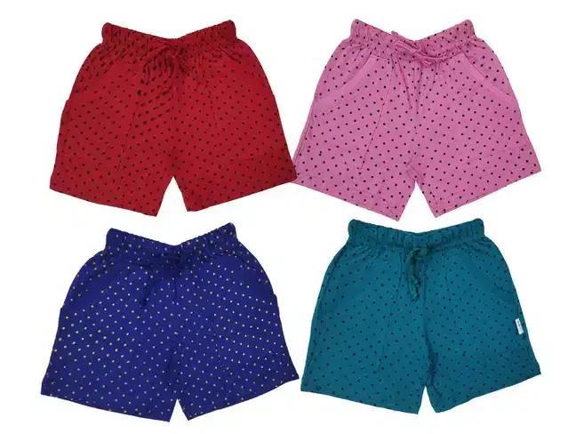 Cotton Blend Polka Dot Printed Shorts for girls, Pack of 4 (Multicolor, 8-9 Years)
