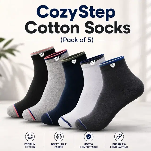 Polyblend Socks for Men, Multicolour, Pack of 5 (Multicolour, Free Size)
