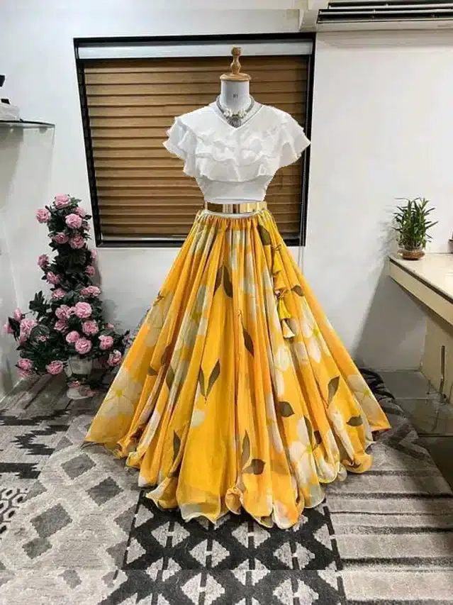 Ready to Wear Lehenga Choli for Women (Yellow, XS)