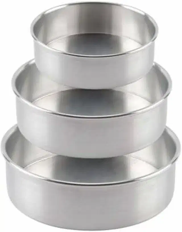 Aluminium Cake Mould Pans, Silver, Set of 3