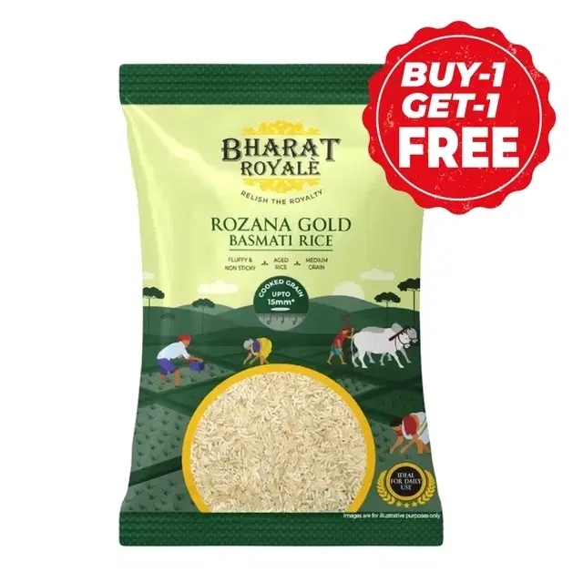Bharat Royale Rozana Gold Basmati Rice 2X900 g (Buy 1 Get 1 Free)