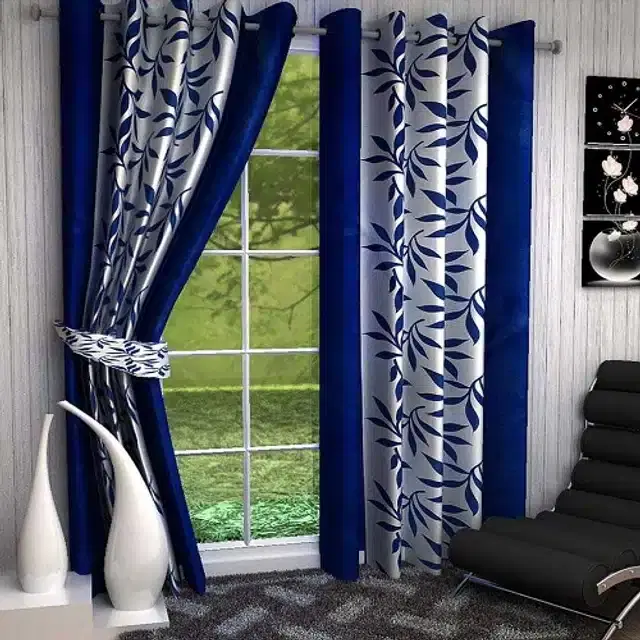 Polyester Printed Door & Window Curtains, Blue, 7 feet