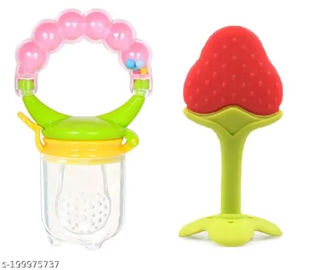 Silicone Fruit Nibbler with Teether for Baby, Multicolor, Set of 2