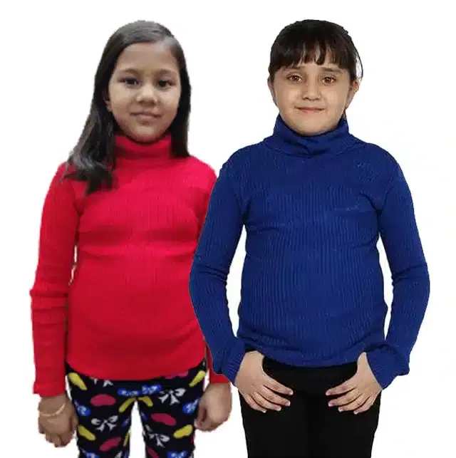 Full Sleeves Solid Sweater for Girls, Pack of 2 (Pink & Blue, 0-3 Months)