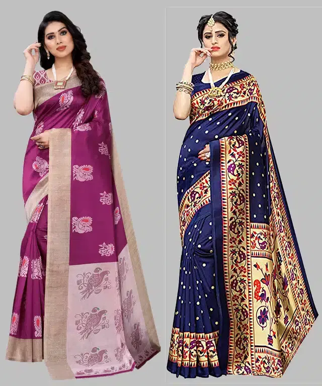 Printed Saree with Unstitched Blouse for Women, Pack of 2 (Multicolor, 6 m)