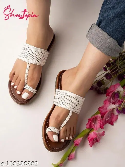Synthetic Comfort Flats for Women (White, IND-4)