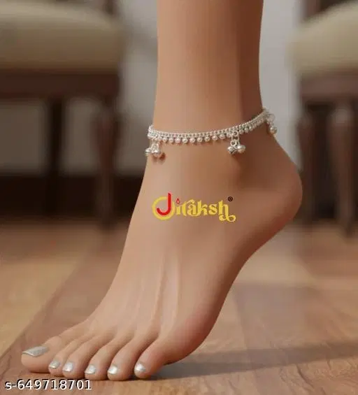 Chain Anklet for Women (Silver, Free Size)
