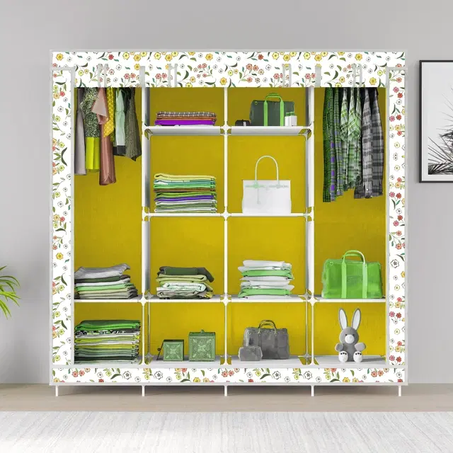 Plastic Printed Collapsible Wardrobe, Yellow