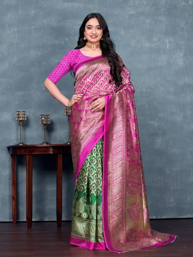 Art Silk Printed Saree for Women, Pink (6.3 m)