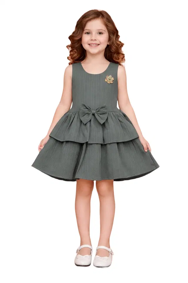 Printed Party Wear Dress for Girls (Grey, 3-4 Years)