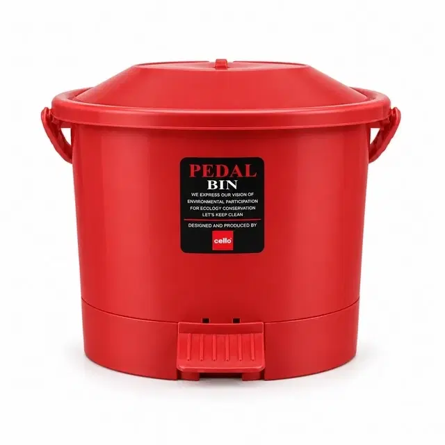 Cello Pedal Bin, 6 L, Red | Pedal-Operated Hands-Free Lid