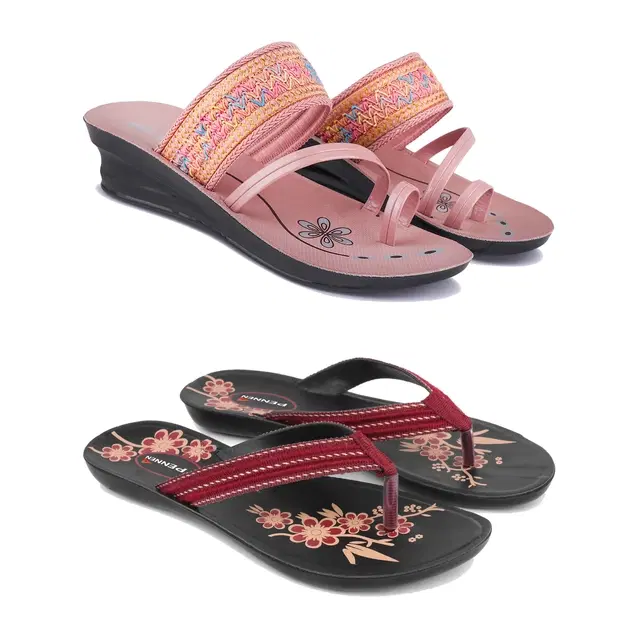 Sandals for Women, Pack of 2 (Multicolor, 5)