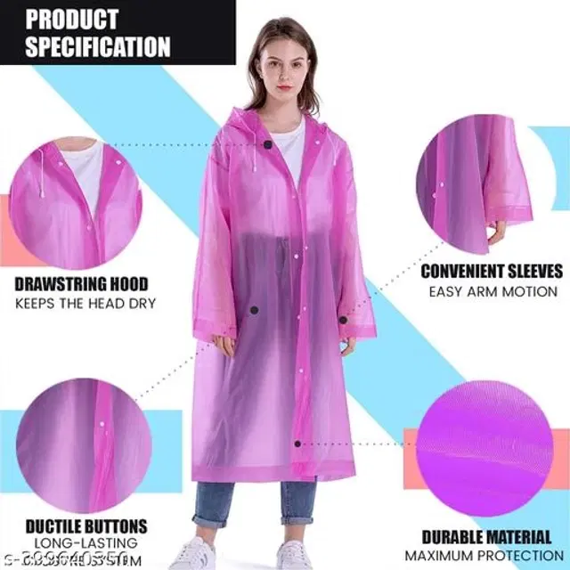 Polyester Rain Coat for Men & Women, Pink, Free Size