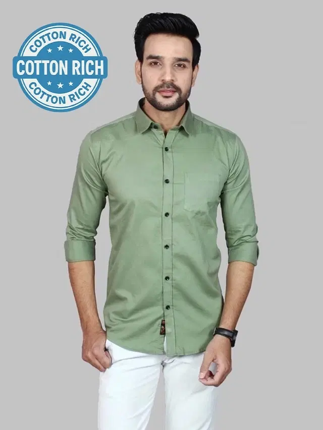 Cotton Blend Full Sleeves Chequered Shirt for Men, Green (XXL)