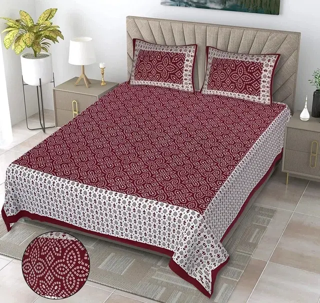 Cotton Double Bed sheets With 2 Pillow Cover (Multicolour) Set Of 1