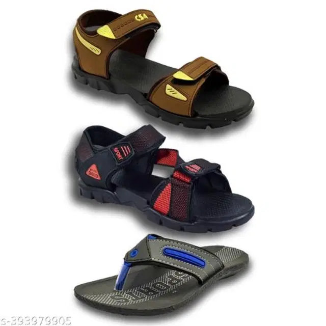 Sandals with Flipflop for Men, Pack of 3 (Multicolor, 6)