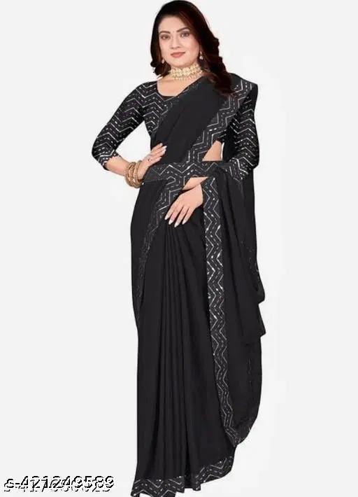 Georgette Saree for Women, Black (5.5 M)