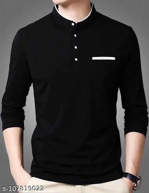 Cotton Blend Solid T-shirt For Men, Black (M)