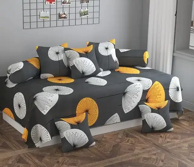 Cotton Printed Diwan Cover Set, Multicolor, Pack of 8