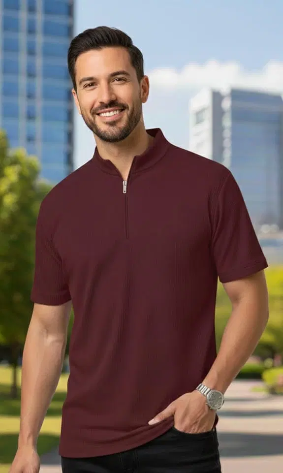 Polyester Solid T-shirt for Men, Maroon (M)