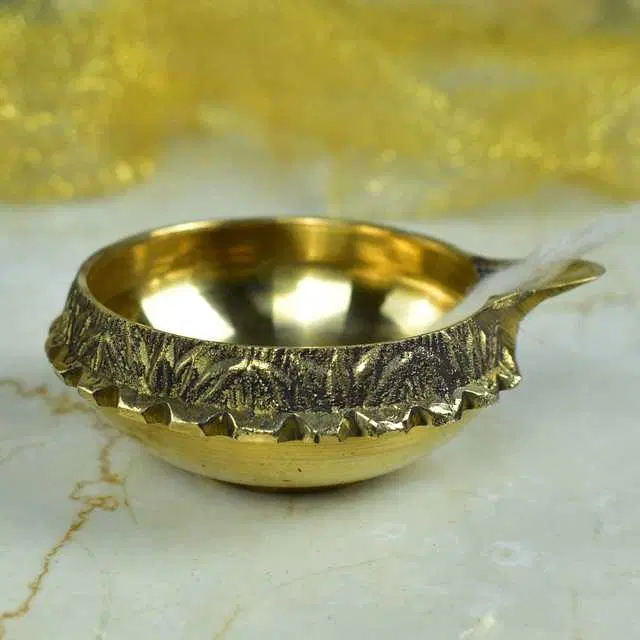 Gift On Door Brass Medium Carved Diya for Puja, Gold, AAC-9