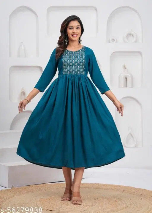 Rayon Kurti for Women, Navy Blue (XS)