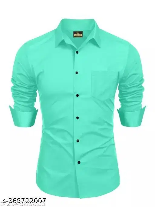Solid Cotton Shirt Fabric for Men (Green, S)