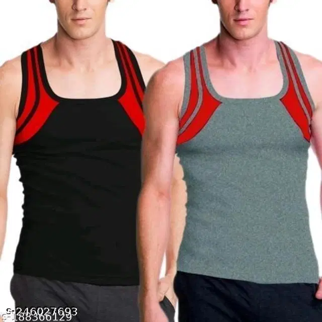 Cotton Vests for Men, Pack of 2 (Black & Grey, S)