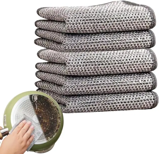 10 Pcs Non Scratch Steel Wire Multipurpose Scrubber Cloth for Utensils & Kitchen Cleaning