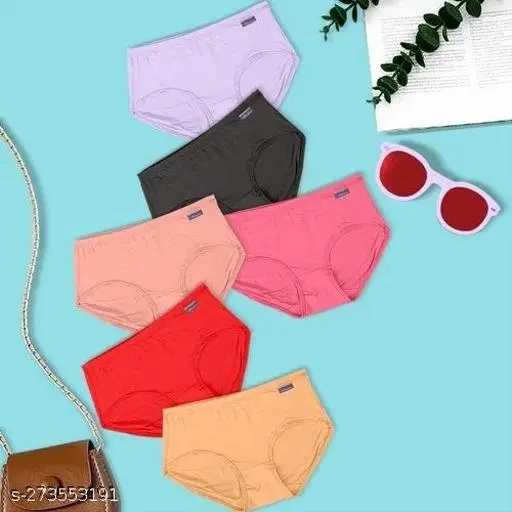 Solid Mid Rise Hipster Cotton Blend Briefs for Women, Pack of 6 (Red, S)