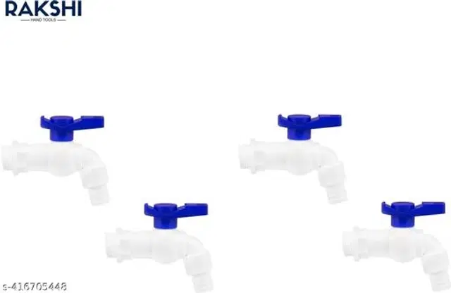 Plastic Nozzle Bib Cock Taps, White & Blue, Pack of 4