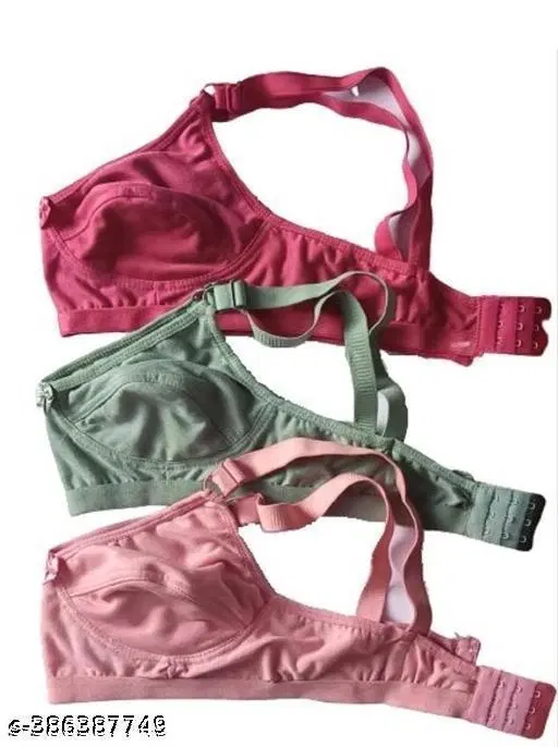 Cotton Bra for Women, Multicolour, Pack of 3 (30B)