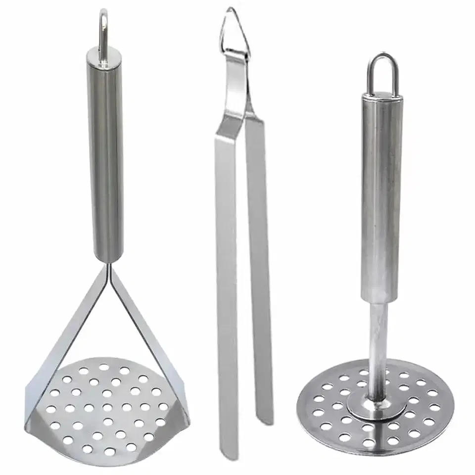Oc9 Stainless Steel Roti Chimta & Potato Masher For Kitchen Tool Set, Set Of 2