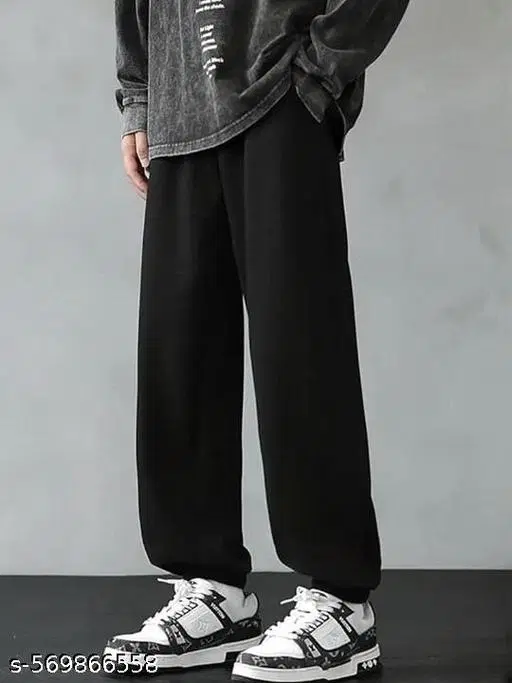 Cotton Blend Solid Trackpant for Men, Black (S)