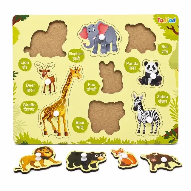 TodFod Wooden Wild Animal Identify Puzzle With Knobs