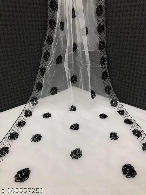 Floral Mirror Work Embroidered Net Dupatta for Women (Black, Free Size)