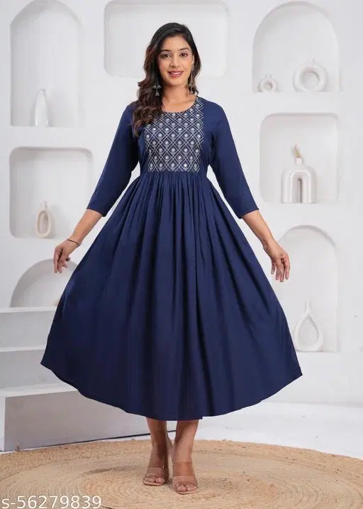 Rayon Kurti for Women, Navy Blue (XS)