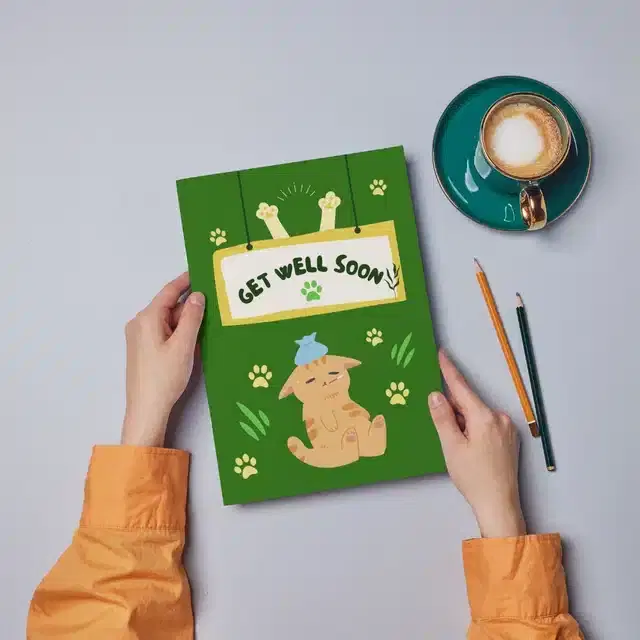 Get Well Soon Printed Card with Envelope, Multicolor, Set of 1