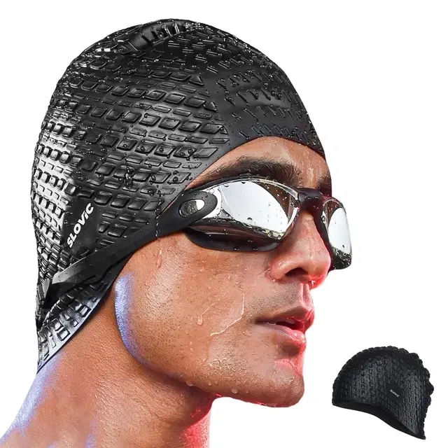 Slovic Embossed Adult Swimming Cap, Black