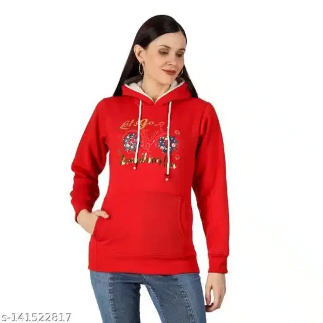 Woolen Hoodie for Women (Red, L)