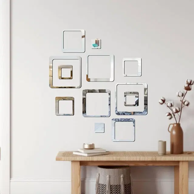 Mirror Sticker Square Shape for Home 12pcs silver