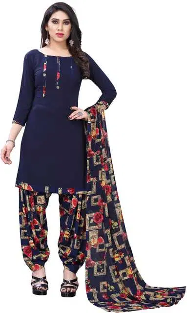 Yashika Unstitched Crepe Salwar Suit Material (Navy) (Y-324)