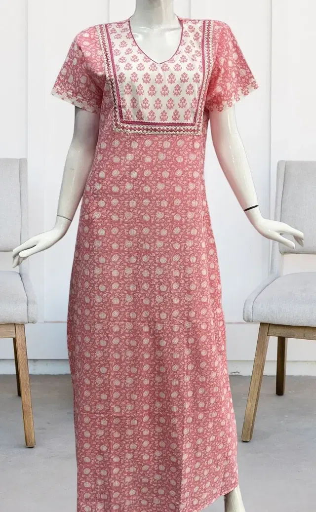 Womens Floral Printed Full Length Night Dress/Night Gown -XL, Purple (XL)