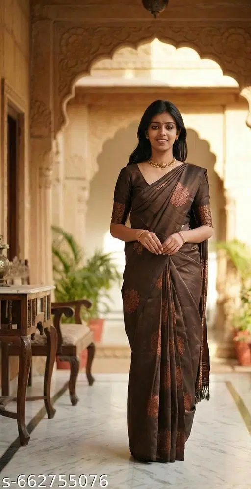 Kanjeevaram Silk Saree for Women (Blue, Free Size)
