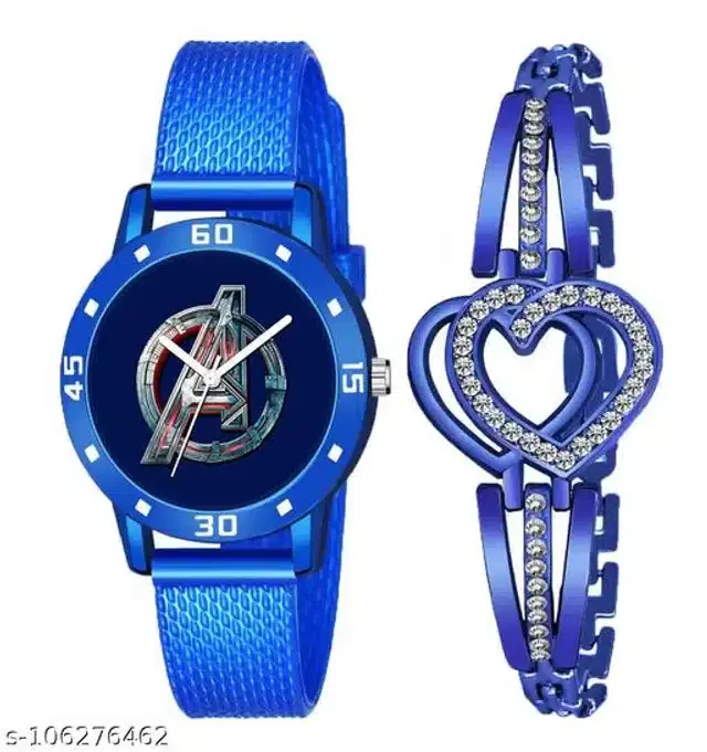 Analog Watch with Bracelet for Women, Set of 2 (Multicolor)
