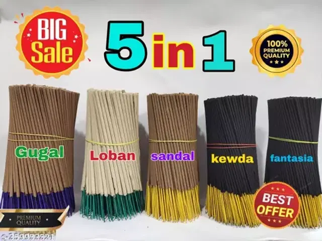 Sandal, 80 Gm, Loban, 80 Gm, Gugal, 80 Gm, Kewda, 80 Gm, Fantasia, 80 Gm Agarbatti/Pure Incense Sticks/For Pooja /Mandir, 400Gm.