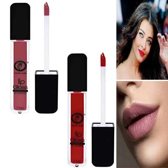 Combo of 1 Colors Queen Waterproof Non Transfer Red Lip Gloss & 1 Colors Queen Waterproof Non Transfer Nude Lip Gloss, R963