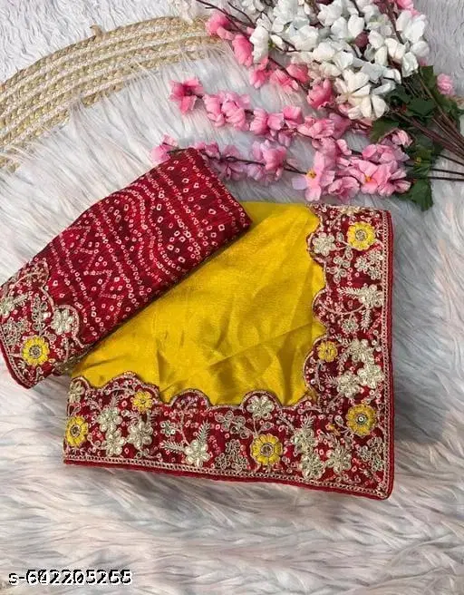 Chinnon Saree for Women, Yellow (5.5 M)